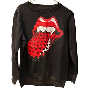 Awesome ROLLING STONES Rock Band Horror Fangs Black Women’s XS Sweatshirt